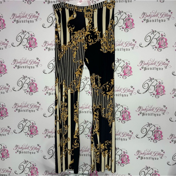 Win win apparel pants baroque striped black gold ornate stripes stretchy comfy - Picture 1 of 13